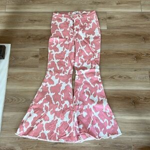 Pink cowprint flare pants